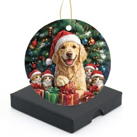Adorno de Navidad 2024, adornos de Navidad para perros y gatos con caja de regalo, adorno redondo de cerámica para decoración del árbol de Navidad, encantador para familiares y amigos