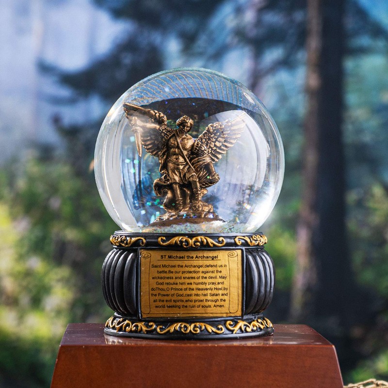 Snow Globe Archangel Michael Figurine with Prayer Message