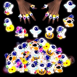 tmlfep 24Pcs Halloween Light Up Rings,Halloween Space Party Decorations Supplies Glow in the Dark Party Supplies Bulk Ghost Prizes ﻿for Party