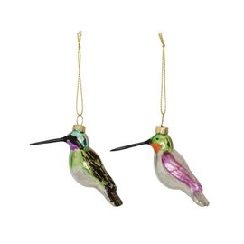 3"H Hand-Painted Glass Hummingbird Ornament w/ Glitter, Multi Color, 2 Colors