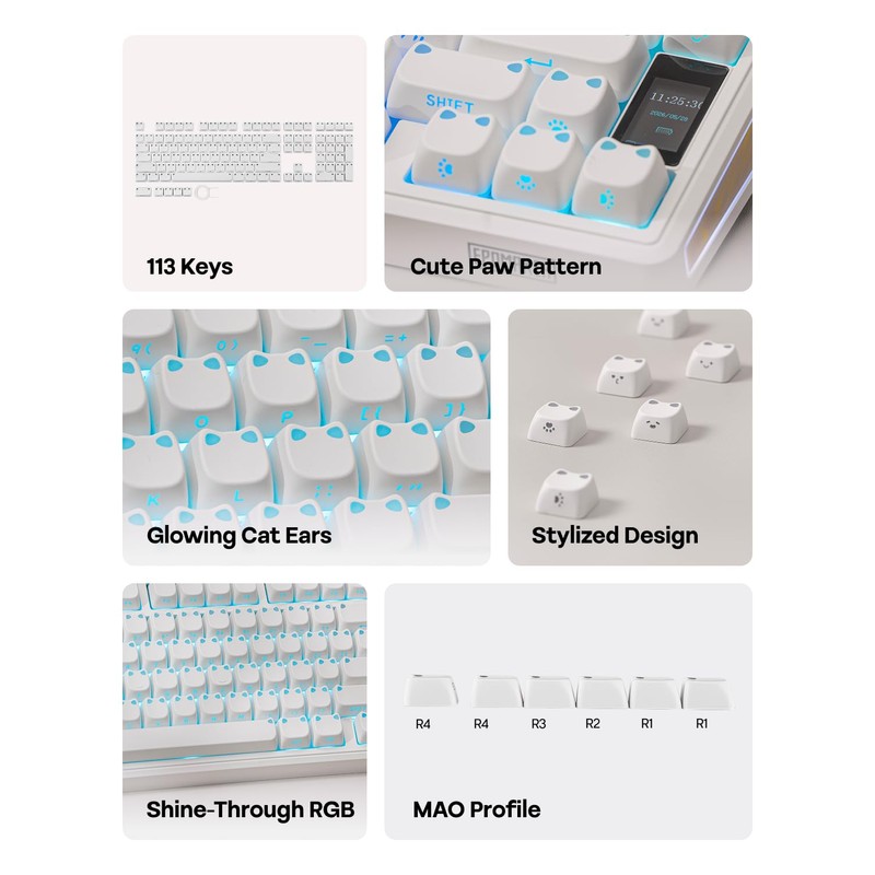 Shimmeow Cute Cat Themed Keycaps Set for MX Mechanical Keyboard