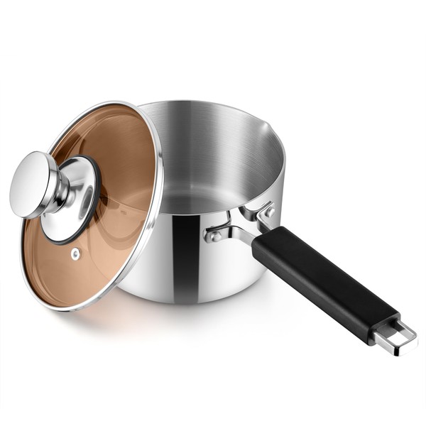 E-far 2 Quart Sauce Pan with Lid, Stainless Steel Tri-Ply