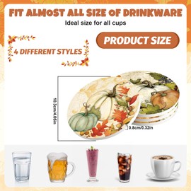 Whaline 4Pcs Fall Thanksgiving Coasters Vintage Autumn Pumpkin Ceramic Drink Coasters Absorbent Retro Harvest Cup Mat for Mugs Cups Home Kitchen Office Party Supplies