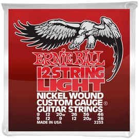 Ernie Ball Cuerdas de guitarra eléctrica heridas de níquel ligero de 12 cuerdas, calibre 9-46 (P02233)
