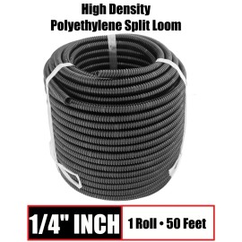 JS Power 1/4" Inch Quality Split Wire Loom Polyethylene Sleeve Tubing - Black - 50 Feet