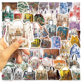 50Pcs City and Monument Backpack Stickers,City Landscape Themed Stickers for Kids Teens, Waterproof Building tickers Decals for Scrapbook,Cards (Colorful)