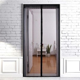 Magnetic Stripe Hook-and-Loop Detachable Entrance Screen Door 100x210cm Black