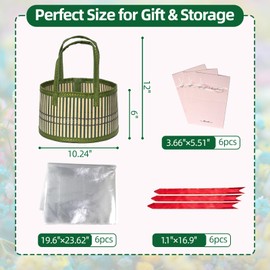 Luxury Bamboo Gift Basket - Decorative Woven Storage Basket with Bag & Ribbon, Perfect for Gift Packaging, Hampers, Home Décor & Organization (red*2,green*2,brown*2, 6pack)