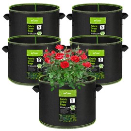 BN-LINK 5-Pack 10 Gallon Grow Bags 300G Thickened Nonwoven Plant Fabric Pots with Handles，Heavy Duty Plant Grow Bags Fruits, Vegetables and Flowers