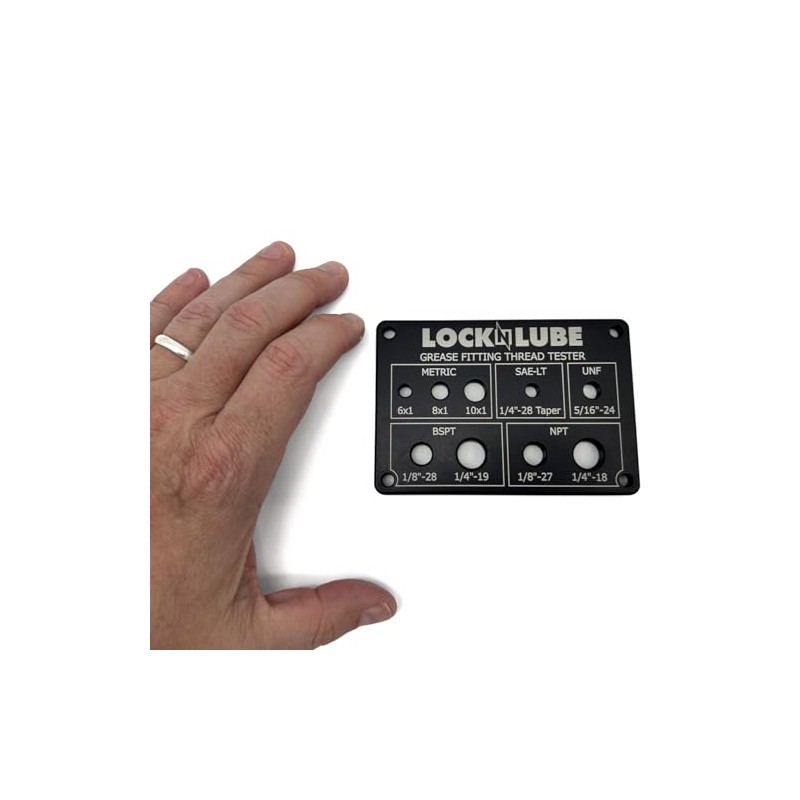 LockNLube Grease Fitting Thread Tester, Includes SAE, Metric, BSPT, and