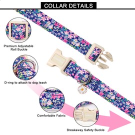 Lionet Paws Floral Dog Collar- Cute Spring Wildflowers Daisy Fleabane Dog Collars with Plastic Buckle,Light Adjustable Dog Collars for Small Dogs