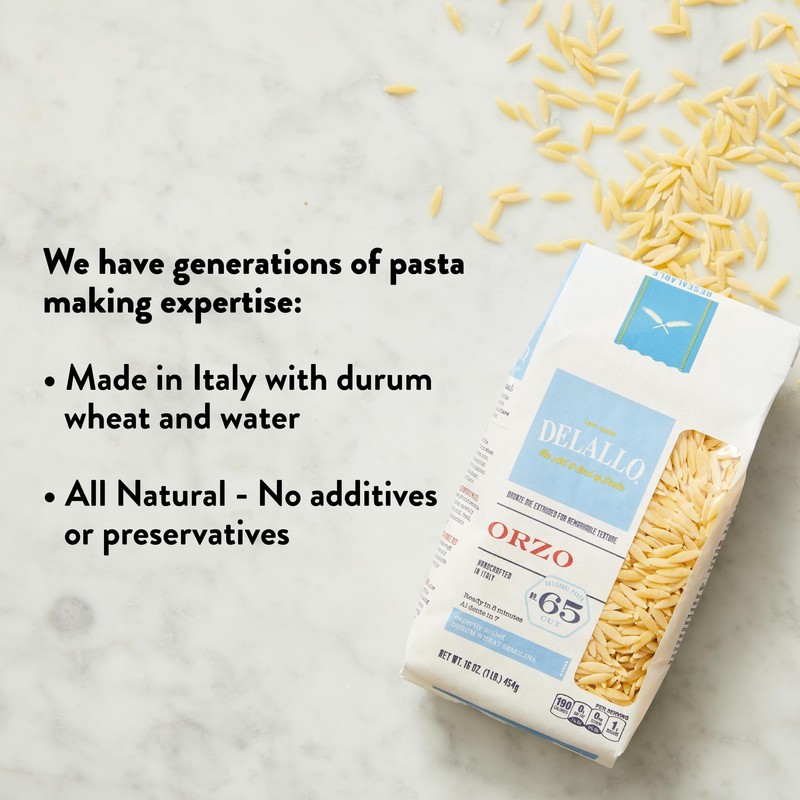 DeLallo Orzo Pasta, 1 Pound Bag, (7 Pack), Pastina Made