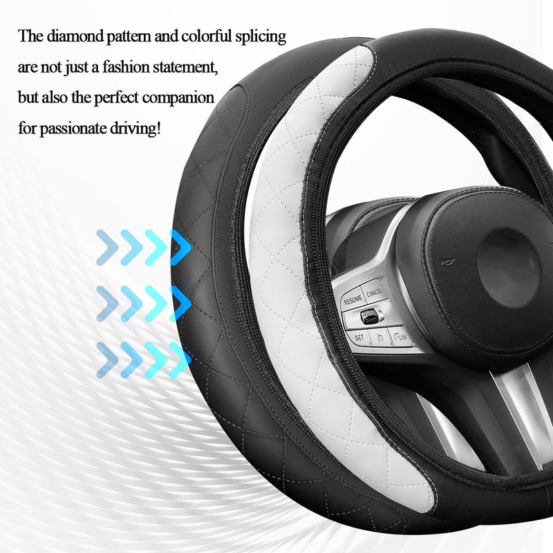 FALVFUN Elastic Stretch Car Steering Wheel Cover, 14.5-15" Leather Non-Slip