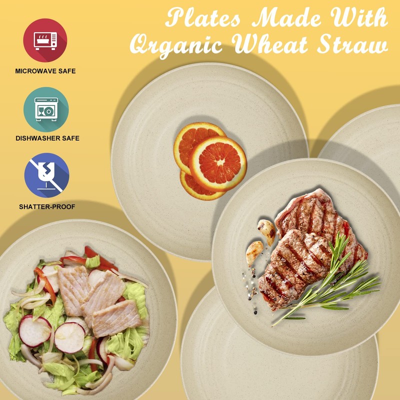 Wrova Wheat Straw Dinner Plates Set of 8 - 10