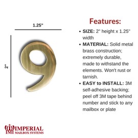 Self-Adhesive 2" Inch Imperial Brass Mailbox Number #9