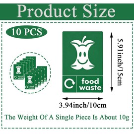 10 Pack Food Waste Bin Sticker, Recycling Stickers for Bins, Durable and Waterproof Bin Stickers for Wheelie Bins, Home, Garden, Office, School, 5.91 * 3.94 Inch, Green with White Text