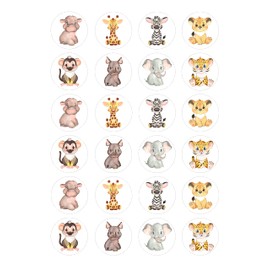 Jungle Baby Animals 24 edible PRE CUT wafer paper cupcake toppers