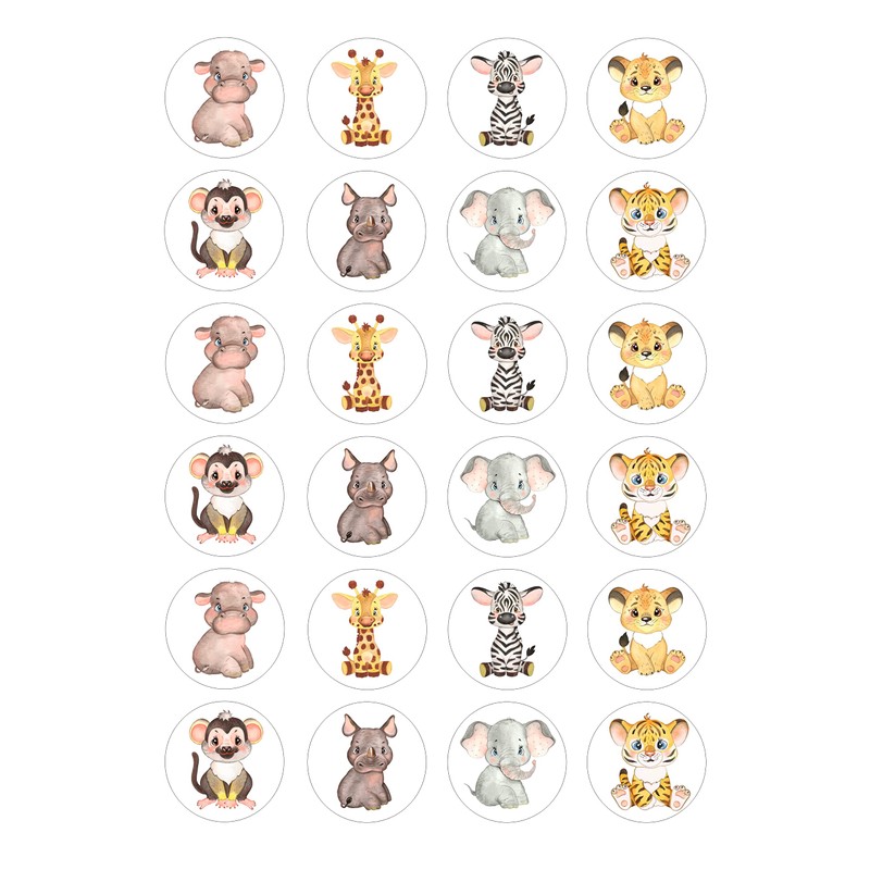 Jungle Baby Animals 24 edible PRE CUT wafer paper cupcake