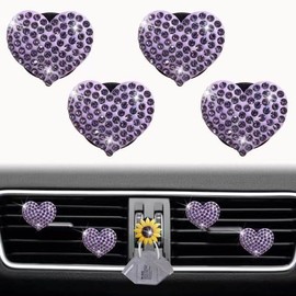 4Pcs Purple Heart Air Vent Clips, Bling Heart Car Air Fresheners Vents Clips Car Diffuser Diamond Car Interior Decor Cute Car Accessories Car Decoration for Women Automotive Air Fresheners