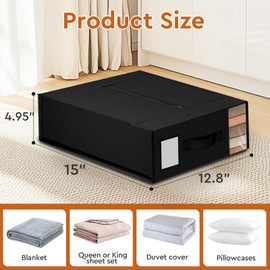 StorageTastic 4 Pack Bed Sheet Closet Organizers and Storage,Sturdy Foldable Storage Containers with Window and Label,Storage and Organization for Bedding Sheets,Duvet Covers,Blankets (Black)