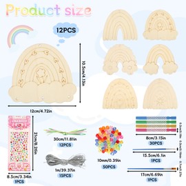 Haocjanc Pack of 12 Rainbow Wind Chime Craft Set Children, Wooden Wind Chime Craft Set, Wooden Craft Set, Children's Rainbow Decorative Wind Chime Craft Sets for Girls Boys Children's Birthday Parties