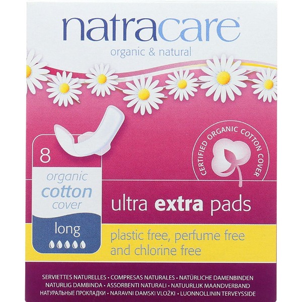 Natracare Ultra Extra Pads w/Wings - Long - Organic and Natural - 8 Count (Pack of 4)