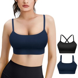 VEQKING Womens Adjustable Thin Strap Sports Bra Padded Wireless Square Neck Workout Yoga Bras for Running Fitness Jogging