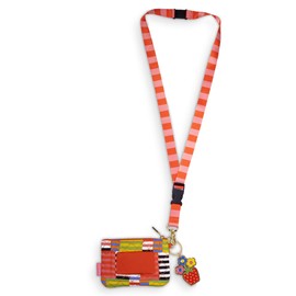 ban.do Colorful Zip ID Wallet, Badge Holder Zippered Pouch with Lanyard and Keychain, Black Stripes