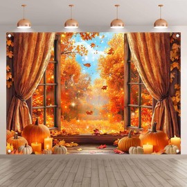 Luminora 7x5ft Autumn Forest Windowsill Backdrop Fall Graden Pumpkins Flowers Blue Sky Background Harvest Thanks Giving Kids Birthday Decor Photo Banner Props