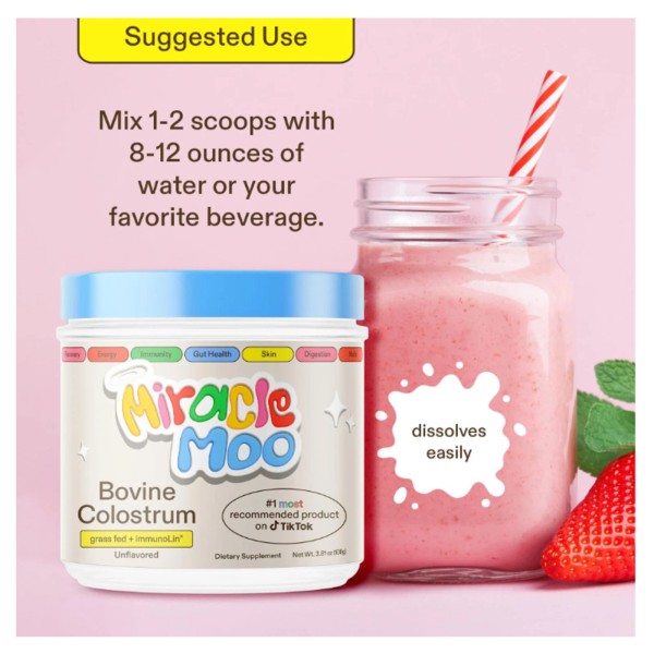 Miracle Moo Colostrum Supplement for Gut Health, Hair Growth, and