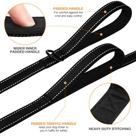 Joytale Dog Leash Heavy Duty for Large Dogs That Pull, Double Handle for Traffic Control, Double-Sided Reflective Leashes for Large Medium Dogs Night Safety, 6FT, Black