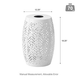 Glitzhome Set of 2 White Iron Cutout Leaf Pattern Garden Stool,18.25" H Metal Drum Silhouette Outdoor Side Table with Solar Powered Light,Solar Powdered Planter Stand/Accent Table/for Indoor Outdoor