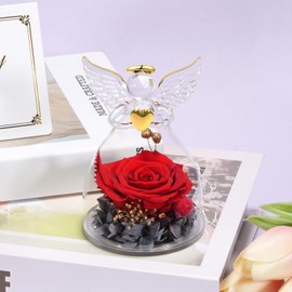 Yamonic Eternal Rose Gifts for Women,Preserved Real Rose in Glass Angel Figurine Gifts for Mum, Birthday Gifts for Her, for Mum, Wife Gifts,Preserved Rose Angel Gifts for Anniversary