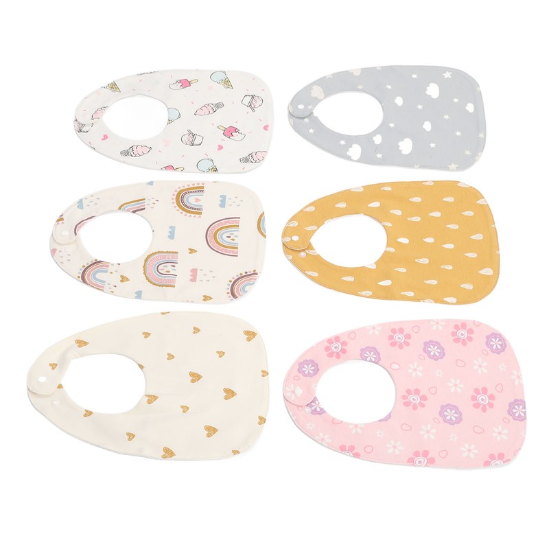 6pcs Infant Bibs U Shaped Snap Button Closure Cotton Waterproof