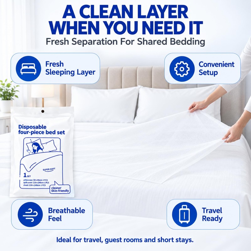 Disposable Bedding Set Queen Size, Single Pack for Hotel Travel