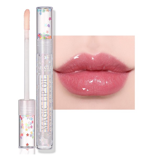 Clear Glitter Lip Oil, Shimmer Lip Gloss, Moisturizing & Nourishing