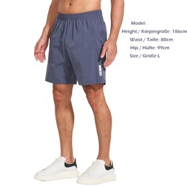 JustSun Men's Sports Shorts, Quick-Drying, Lightweight, Breathable with Zip, denim blue, XL