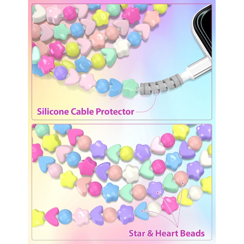 Jiunai Beaded Phone Charger 60W Charge 6ft Cute Heart Star