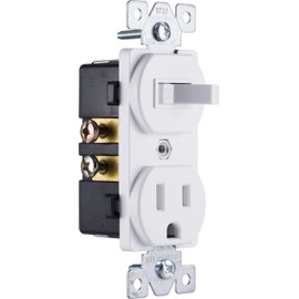 GE home electrical Wall Switch & Outlet Combo, Two-in-One Receptacle, 1 On/Off Toggle Power Switch, 1 Grounded AC Outlet Wall Plug, Single Pole, 3 Prong, 15 Amp, UL Listed, White, 59797