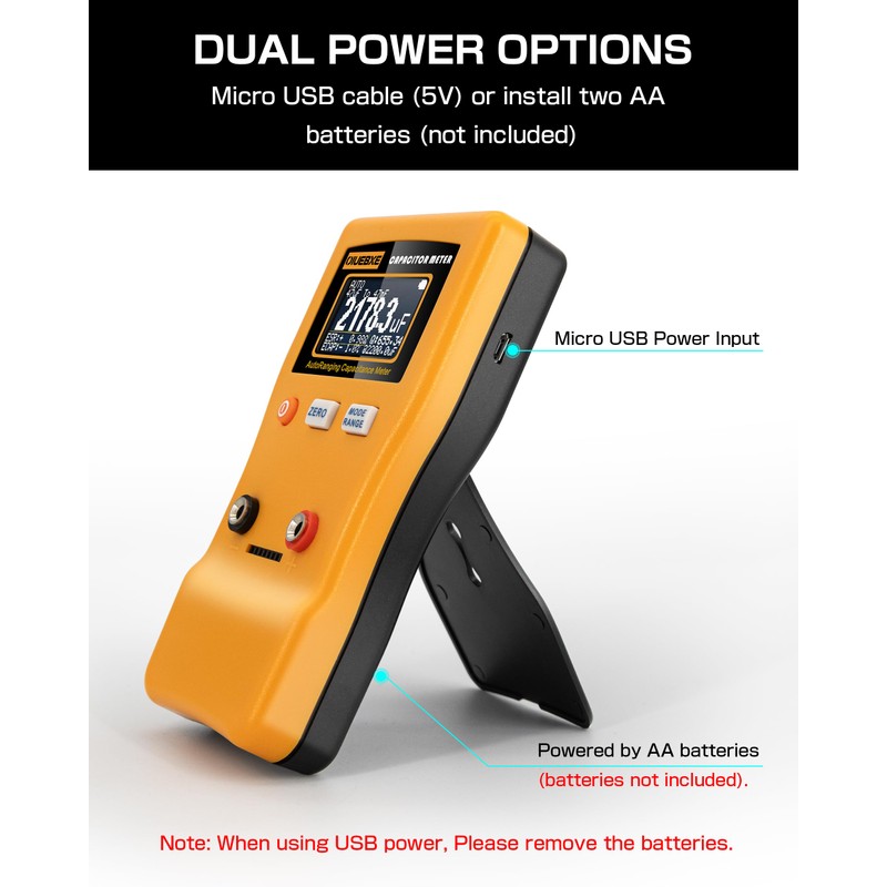 CapMaster 470F Capacitor Tester, ESR Estimate, 0.01pF–470F Auto Range