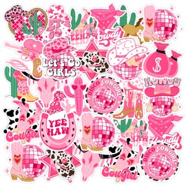 Serencatcher 100pcs Disco Cowgirl Stickers Decals, Lets Go Girls Party Favors Stickers for Water Bottle Skateboard Laptop, Yeehaw Stickers for Western Space Cowgirl Birthday Bachelorette Party Favors