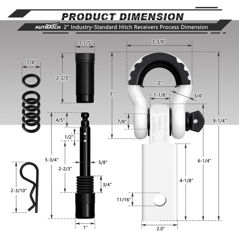AUTMATCH Shackle Hitch Receiver 2 Inch - 3/4" D Ring