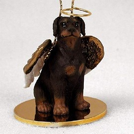 Doberman Pinscher Angel Dog Ornament - Uncropped Ears - Red