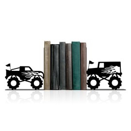Kids Bookends for Books, Monster Truck Decor for Boys Room, Jam Decor Gift
