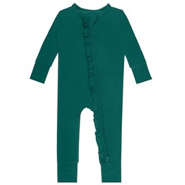 GUISBY Rayon Ruffle Sleepers for Baby, Long Sleeve with 2 Way Zipper Rompers Ruffle Pajamas Dark Green 18-24 Months