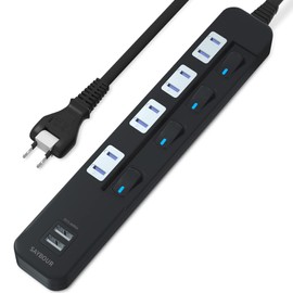 Saybour USB 3.4 A Power Strip w/ Lightning Guard, Energy-Saving, Individual Switches, 4 AC Outlets + 2 USB Ports