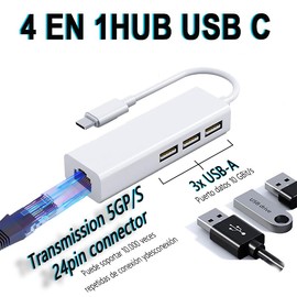 YRTRGJ Docking Station USB C 4 en 1,Adaptador Ethernet USB C con Puerto LAN de Red Gigabit RJ45 10Gbps/10000Mbps,Hub USB-C 3.0 para MacBook, Surface Pro, Windows,XP, Vista, Androidd