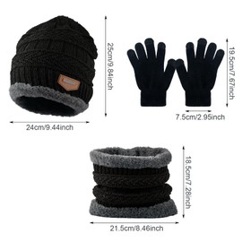 GWAWG 3 in1 Winter Hat Scarf Gloves Set, Mens Hat Gloves Set, Winter Warm Elastic Knitted Beanie, Winter Hat Scarf Gloves Women, Outdoor Sports Thicken Soft Fleece Lining Gift for Men Women (Black)