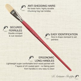 Oil Acrylic Paint Brushes Set. 100% Natural Chungking Hog Hair Bristle in Portable Organizer Plastic Container. 6pc Filbert Flat and Round Paintbrush Gift Kit.