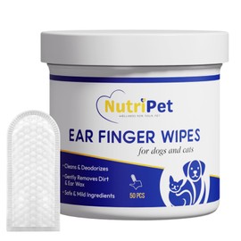 NutriPet Ear Finger Wipes for Dogs & Cats | Dog Ear Cleaner Wipes | Puppy Ear Cleaning Pads | Organic Pet Wipes for Grooming | 50 Count